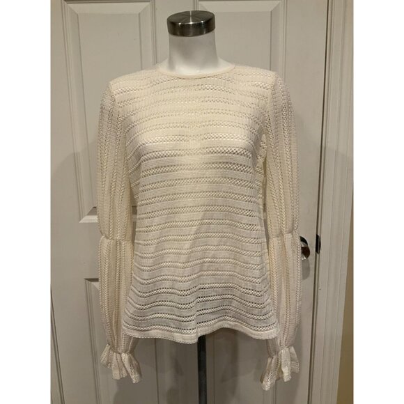 Michael Kors Cream Loose Knit Long Sleeve Shirt W/ Rear Key Hole, Size Small - Picture 1 of 8